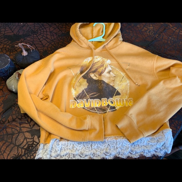 Bowie Tops - David Bowie Lace Crop Hoodie